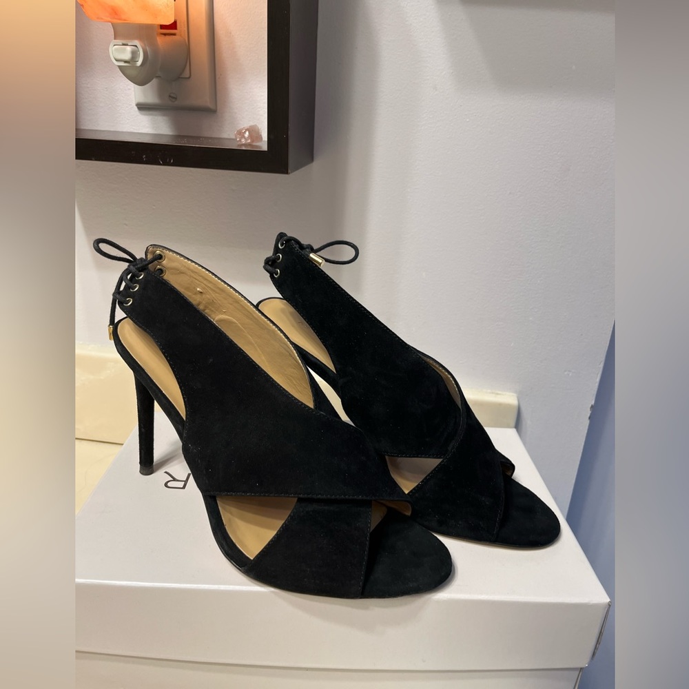 Ann Taylor Suede Laurie Crossover Heels- Black size 8